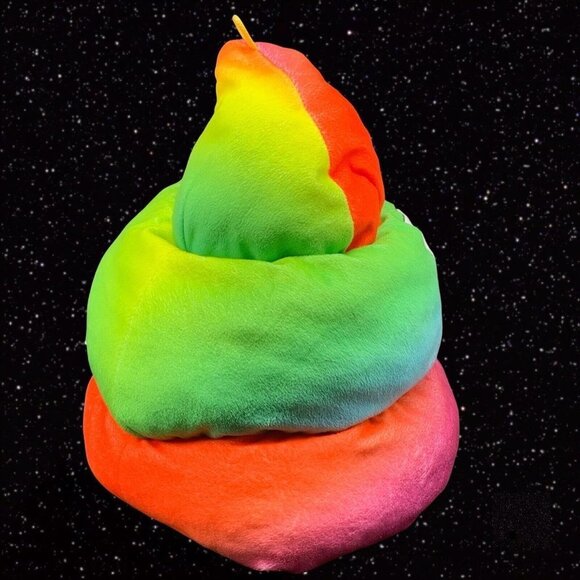 Six Flags Rainbow Poop Emoji Hat Plush Large Smiling 10”W 11”T - Picture 2 of 5